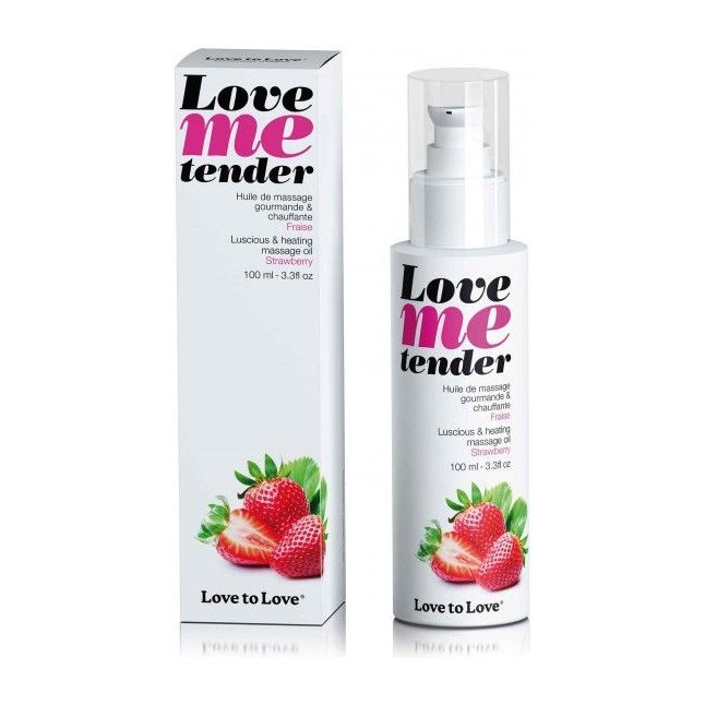 Съедобное согревающее массажное масло Love Me Tender Strawberry с ароматом клубники - 100 мл. Фотография 2.