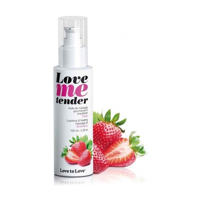 Съедобное согревающее массажное масло Love Me Tender Strawberry с ароматом клубники - 100 мл