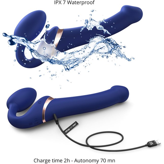 Синий безремневой страпон Multi Orgasm Size S с клиторальной стимуляцией. Фотография 5.