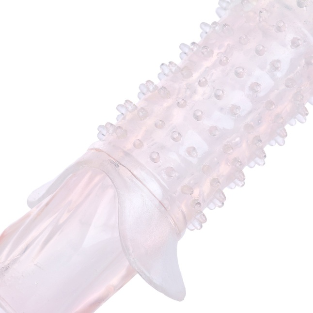 Прозрачная массажная насадка на пенис с шишечками и юбочкой - 12,5 см - Оки-Чпоки. Фотография 2.