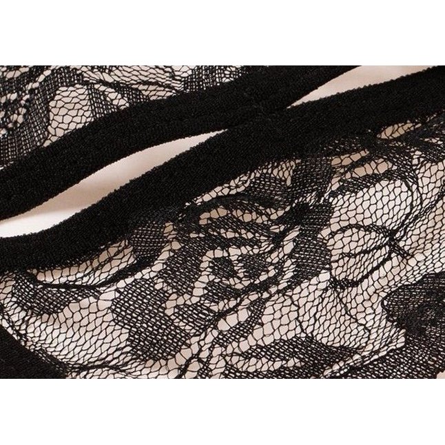 Черный эротический набор кружевного белья с бантиками - Оки-Чпоки. Фотография 5.