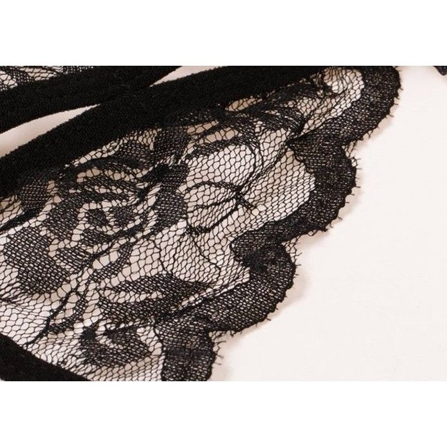 Черный эротический набор кружевного белья с бантиками - Оки-Чпоки. Фотография 6.