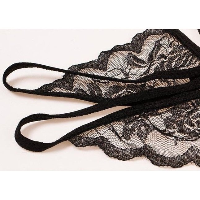 Черный эротический набор кружевного белья с бантиками - Оки-Чпоки. Фотография 9.