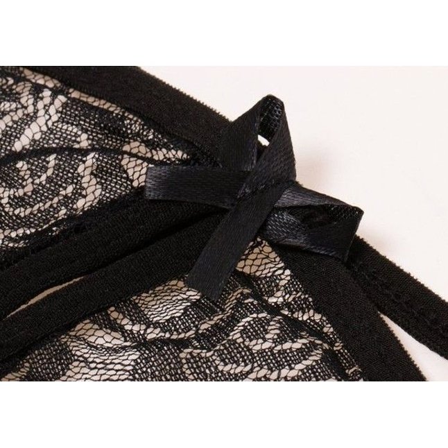 Черный эротический набор кружевного белья с бантиками - Оки-Чпоки. Фотография 10.