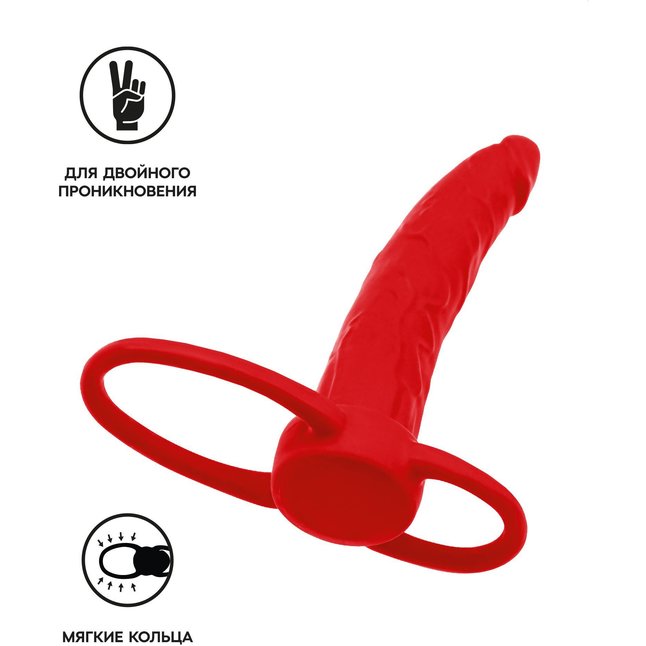 Красная насадка на пенис для двойного проникновения Black Red - 16,5 см - Black Red. Фотография 3.