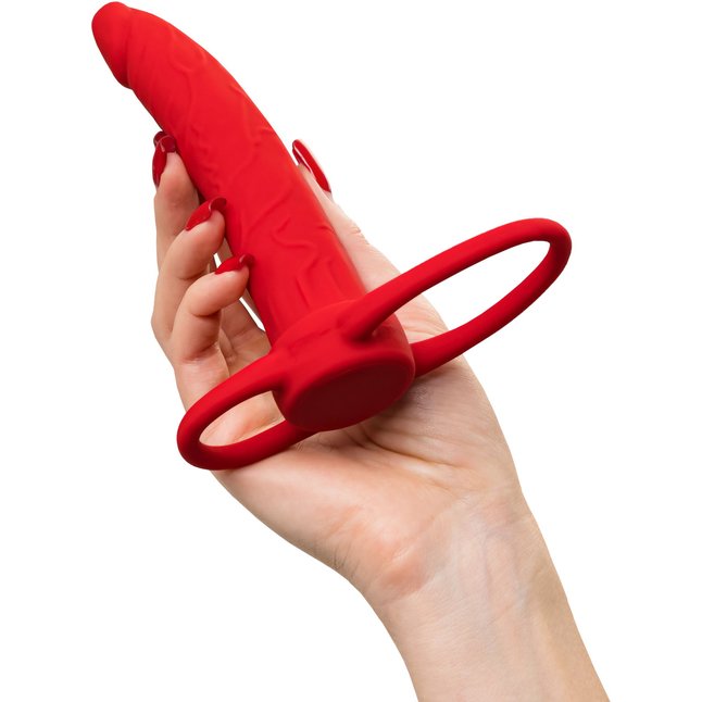 Красная насадка на пенис для двойного проникновения Black Red - 16,5 см - Black Red. Фотография 11.