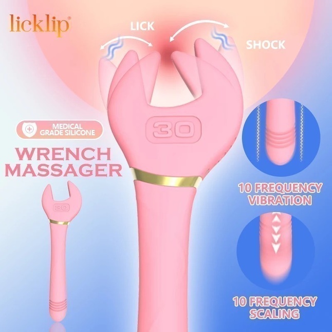 Черный двусторонний вибратор Key Control Massager Wand в форме гаечного ключа. Фотография 3.