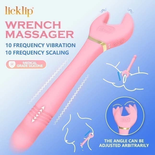 Зеленый двусторонний вибратор Key Control Massager Wand в форме гаечного ключа. Фотография 3.