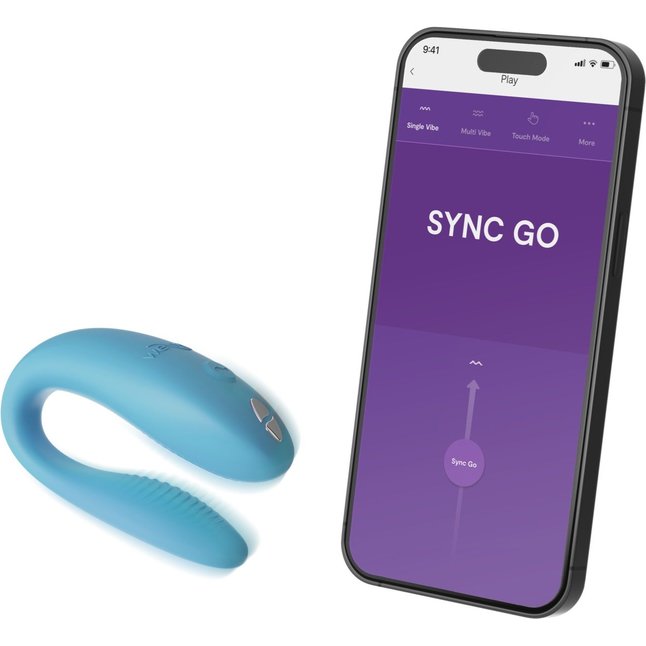 Бирюзовый вибромассажер для пар We-Vibe Sync Go. Фотография 9.