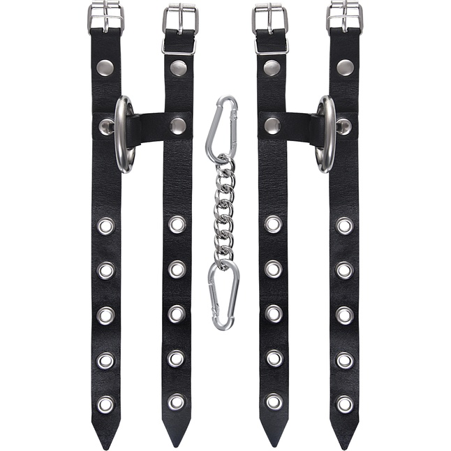 Черные однослойные кожаные наручники из двух ремешков. Фотография 5.