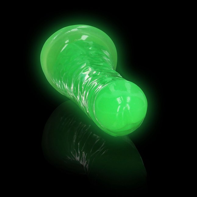 Зеленый люминесцентный фаллоимитатор на присоске - 17,5 см - RealRock. Фотография 9.