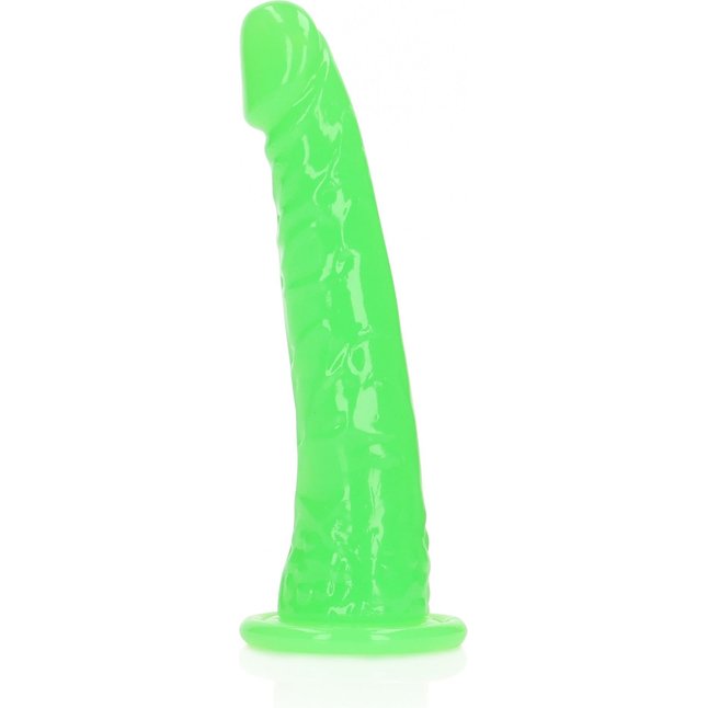 Зеленый люминесцентный фаллоимитатор на присоске - 17,5 см - RealRock