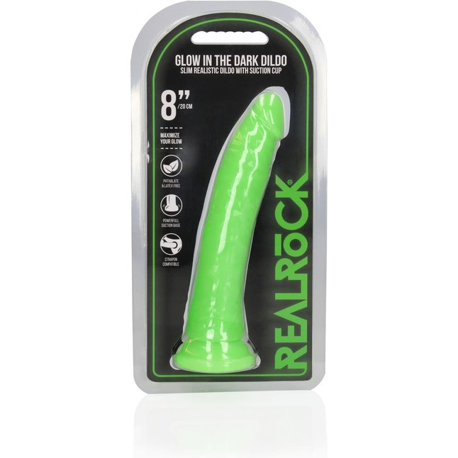 Зеленый люминесцентный фаллоимитатор на присоске - 22 см - RealRock. Фотография 3.