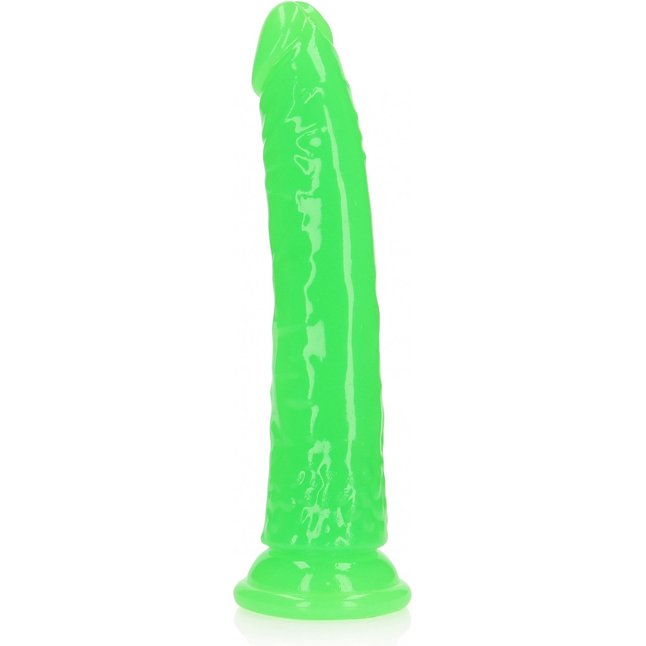 Зеленый люминесцентный фаллоимитатор на присоске - 22 см - RealRock