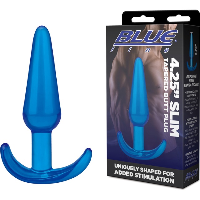 Голубая анальная пробка Slim Tapered Butt Plug - 10,8 см. Фотография 3.