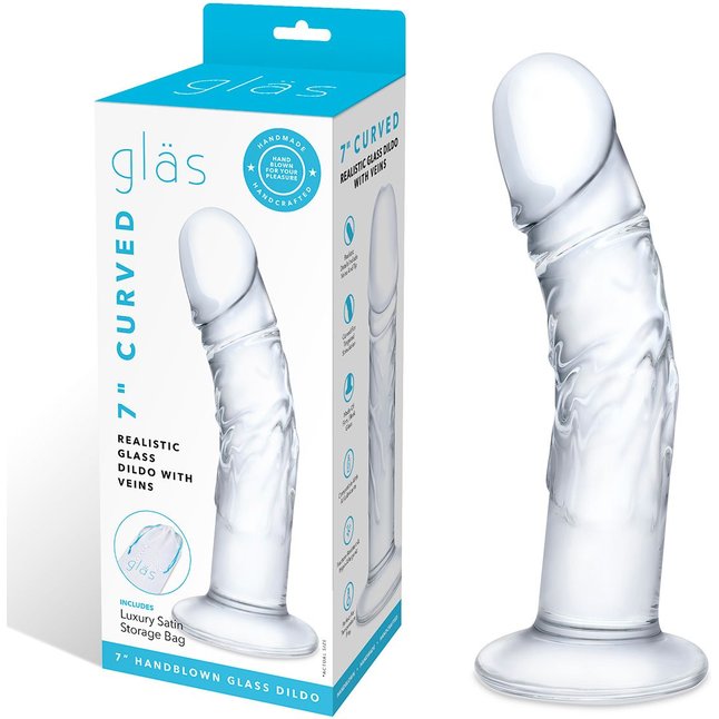 Стеклянный фаллоимитатор из стекла 7’’ Curved Realistic Glass Dildo With Veins - 15,9 см. Фотография 2.