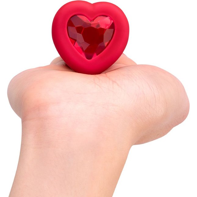 Красный анальный плаг с кристаллом-сердцем Vibrating Heart Shape Jewel Plug M-L. Фотография 5.