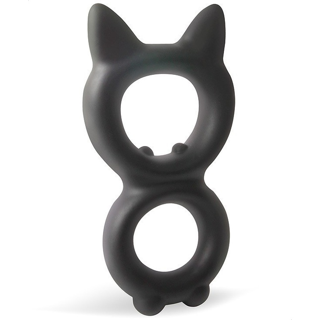 Черное двойное эрекционное кольцо с кошачьими ушками - SEX EXPERT