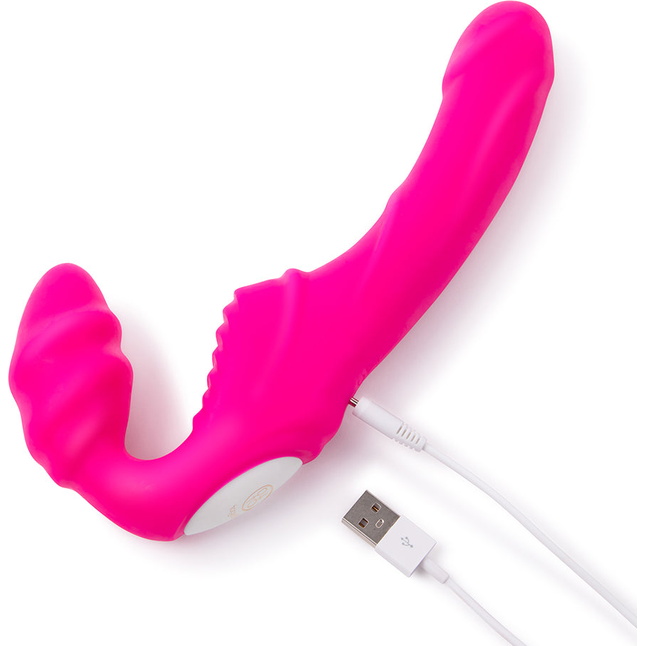 Розовый безремневой страпон на радиоуправлении Strapless Together - 22 см. Фотография 7.