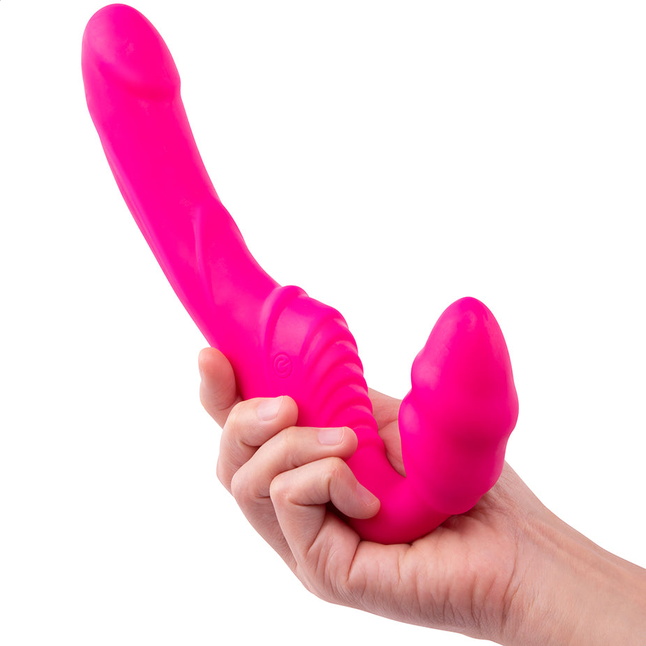 Розовый безремневой страпон на радиоуправлении Strapless Together - 22 см. Фотография 8.