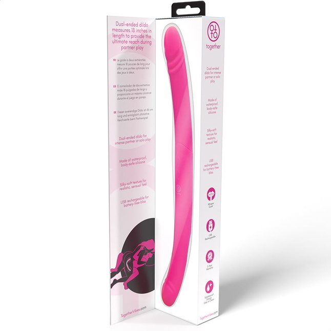 Розовый двусторонний вибромассажер на радиоуправлении Duo Together - 44,5 см. Фотография 12.