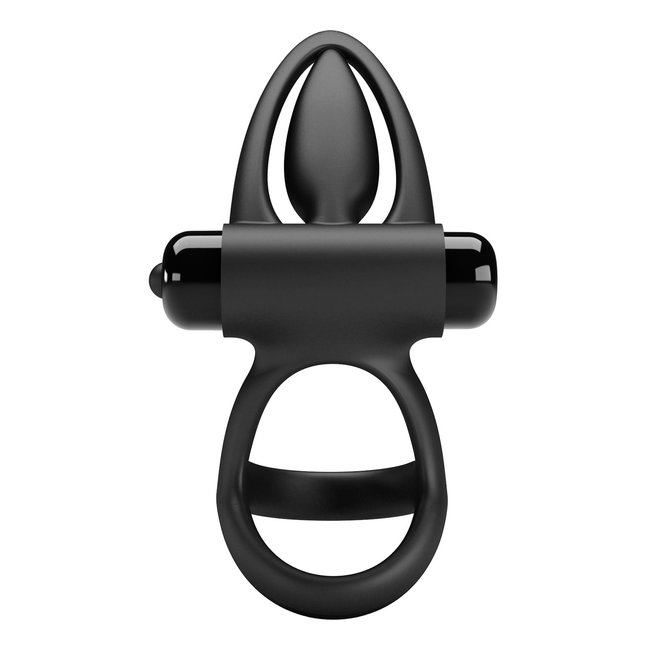 Черное эрекционное кольцо с 10 режимами вибрации и подхватом мошонки - Pretty Love. Фотография 7.
