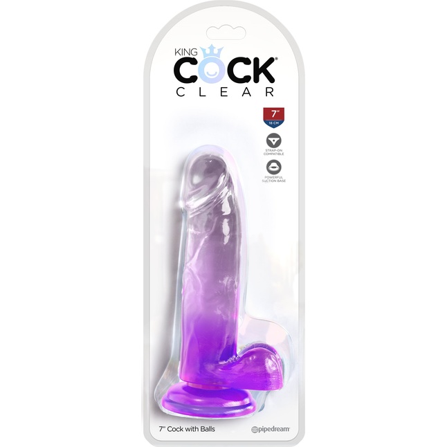 Фиолетовый фаллоимитатор с мошонкой на присоске 7’’ Cock with Balls - 20,3 см - King Cock Clear. Фотография 2.