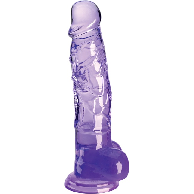Фиолетовый фаллоимитатор с мошонкой на присоске 8’’ Cock with Balls - 22,2 см - King Cock Clear