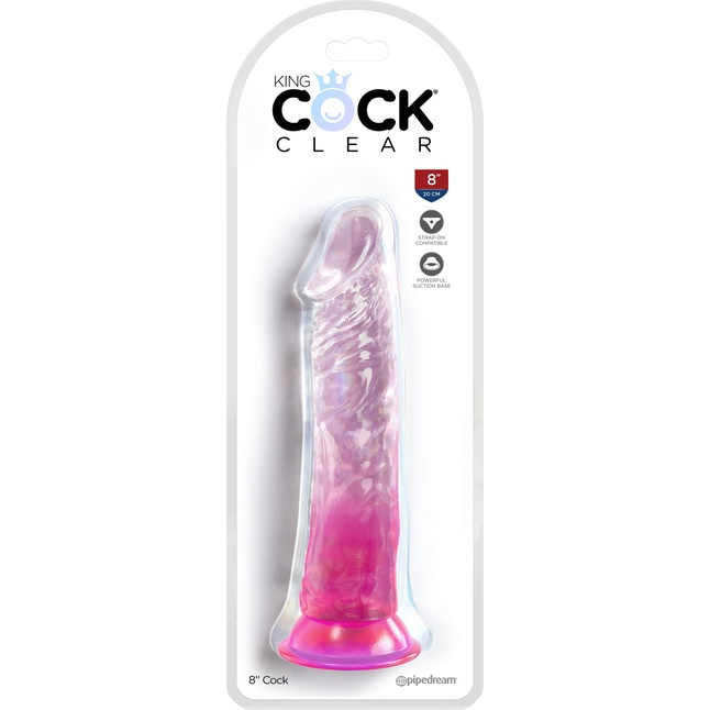 Розовый фаллоимитатор на присоске 8’’ Cock - 21,8 см - King Cock Clear. Фотография 2.