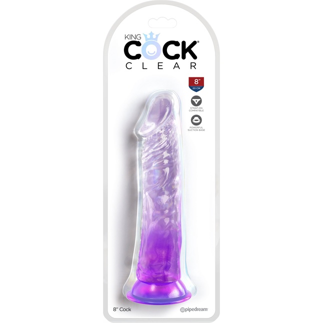 Фиолетовый фаллоимитатор на присоске 8’’ Cock - 21,8 см - King Cock Clear. Фотография 2.