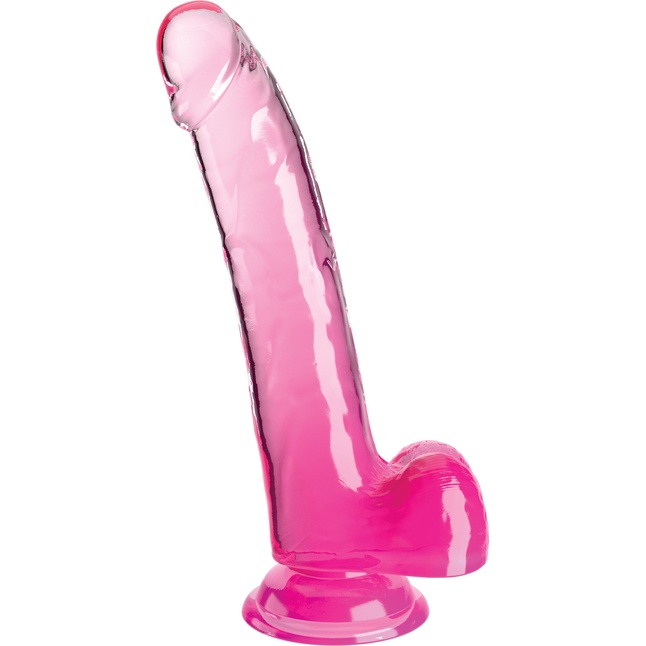 Розовый фаллоимитатор с мошонкой на присоске 9’’ Cock with Balls - 24,8 см - King Cock Clear
