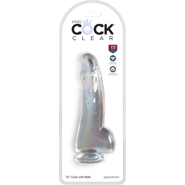 Прозрачный фаллоимитатор с мошонкой на присоске 7,5’’ Cock with Balls - 19 см - King Cock Clear. Фотография 2.