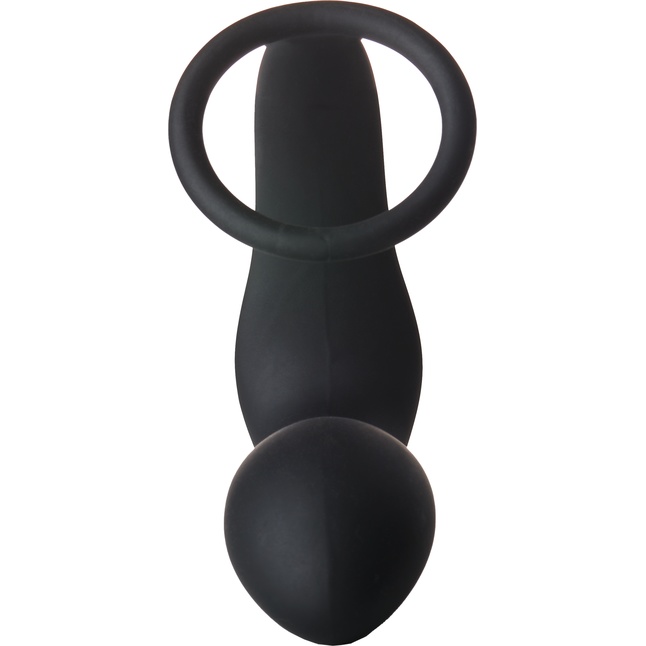 Черное эрекционное кольцо с вибропробкой Vibrating Anal Plug With Cockring - Fantasstic. Фотография 5.