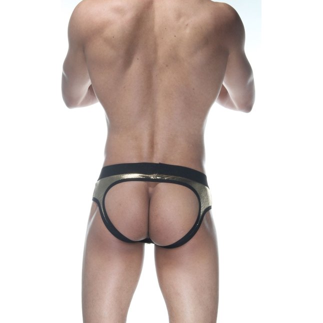 Сексуальные золотистые блестящие трусы-джоки. Фотография 3.