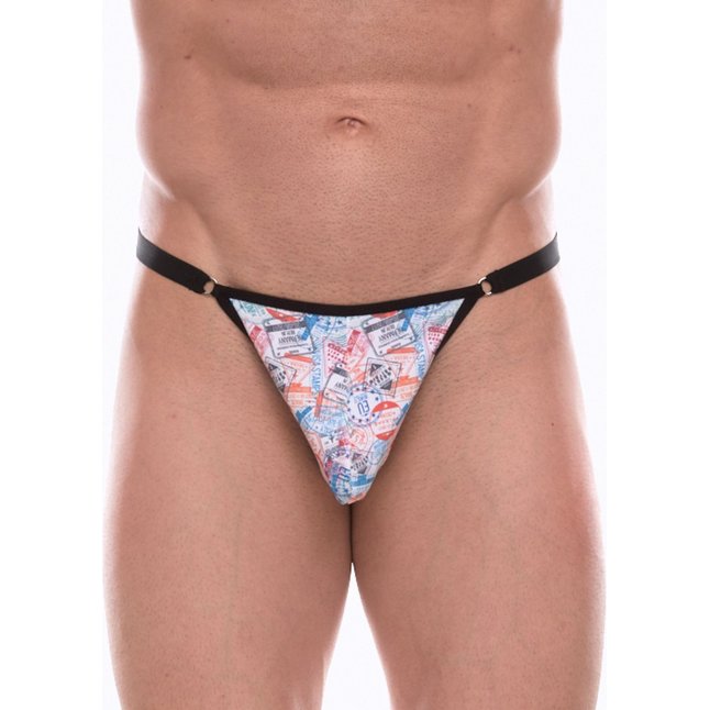 Мужские трусы-тонги с принтом в виде почтовых штемпелей