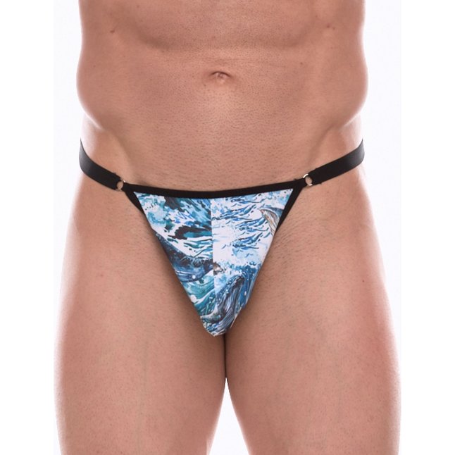 Мужские трусы-тонги с принтом в виде волн и китов