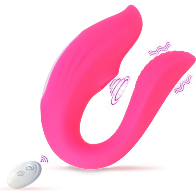 Розовый вибратор для пар «Оки-Чпоки» с вакуумно-волновой стимуляцией клитора - Оки-Чпоки