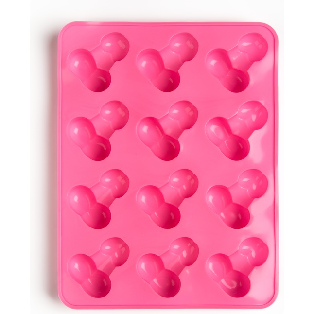 Ярко-розовая силиконовая форма для льда с фаллосами - Оки-Чпоки. Фотография 3.