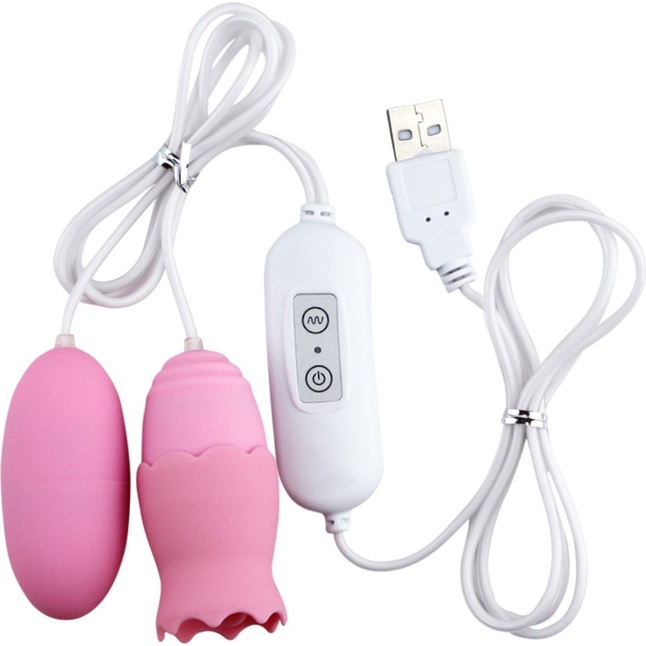 Розовые, работающие от USB виброяйца - классическое и с подвижным язычком - Оки-Чпоки