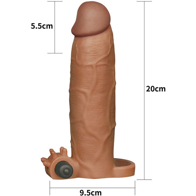 Коричневая насадка на пенис Add 3 Pleasure X Tender Vibrating Penis Sleeve с вибропулей - 20 см. Фотография 2.