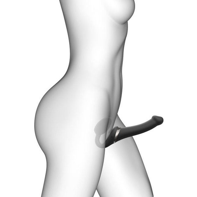 Черный безремневой страпон Multi Orgasm Size S с клиторальной стимуляцией. Фотография 3.