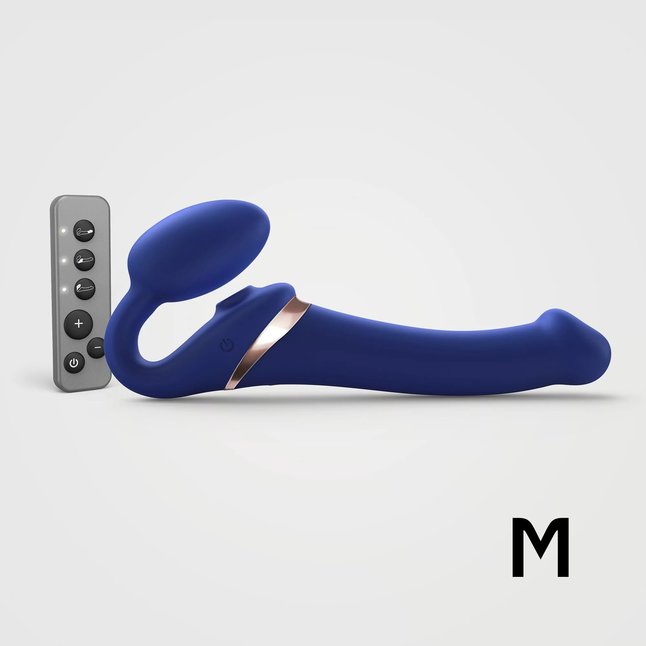 Синий безремневой страпон Multi Orgasm Size M с клиторальной стимуляцией. Фотография 2.