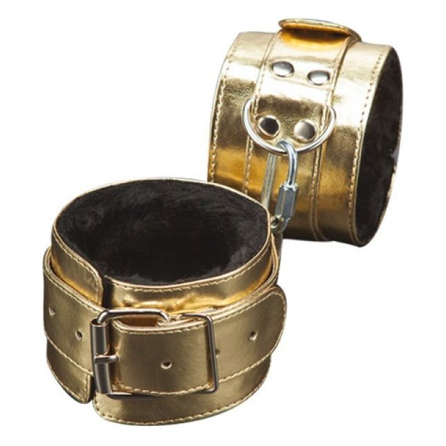 Золотистые наручники с мягкой меховой подкладкой - BDSM accessories