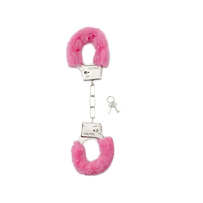Меховые розовые наручники - Shots Toys