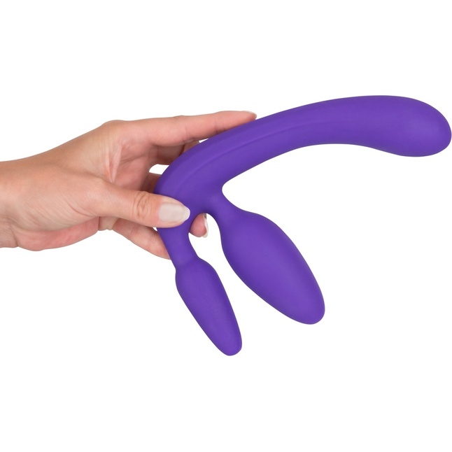 Фиолетовый безремневой страпон с двумя пробками Triple Teaser - You2Toys. Фотография 3.