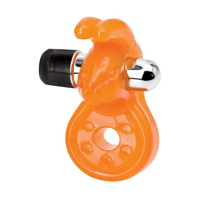 Оранжевое эрекционное кольцо с вибрацией и стимулятором клитора Sex Please! Wiggily Vibrating Cock Ring - Sex Please!