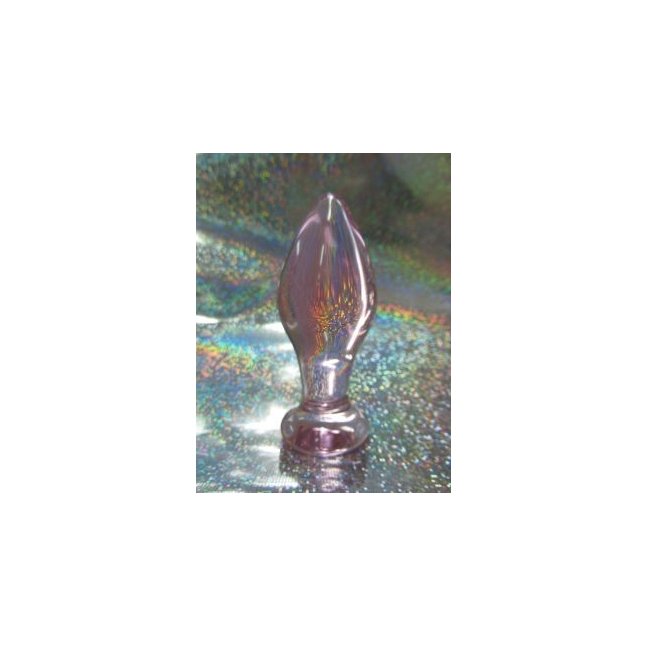Розовая гладкая анальная пробка из стекла - 10 см. Фотография 2.