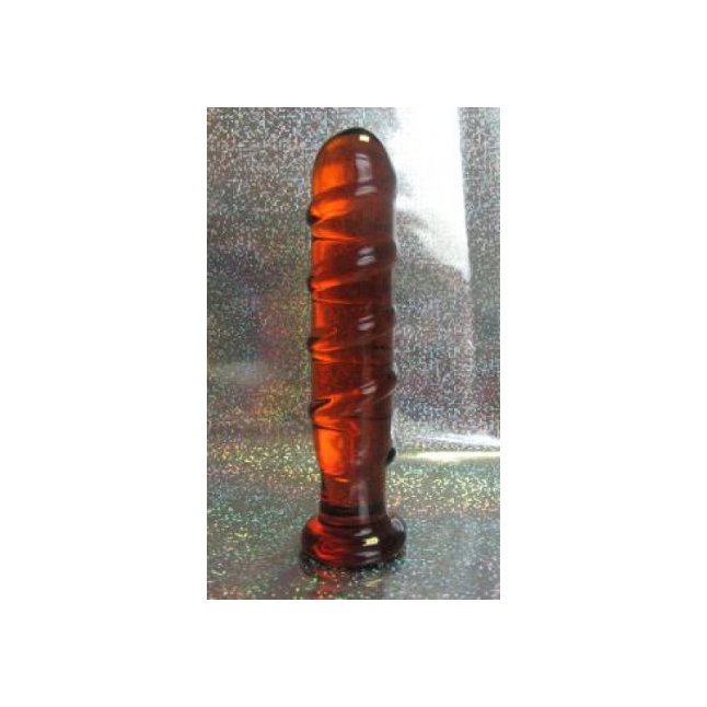 Фаллоимитатор с ребрышками из медового по цвету стекла - 13 см. Фотография 2.