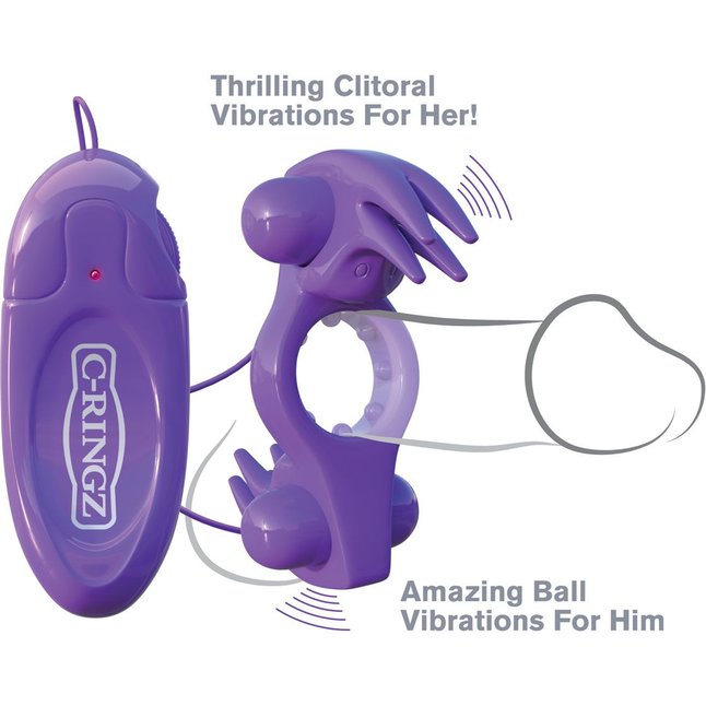 Фиолетовое эрекционное кольцо с вибрацией Wonderful Wabbit - Fantasy C-Ringz. Фотография 2.