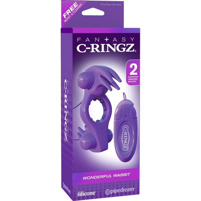 Фиолетовое эрекционное кольцо с вибрацией Wonderful Wabbit - Fantasy C-Ringz. Фотография 6.